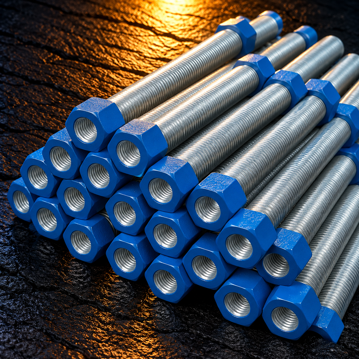 HDG B7 Stud Bolt with blue nut